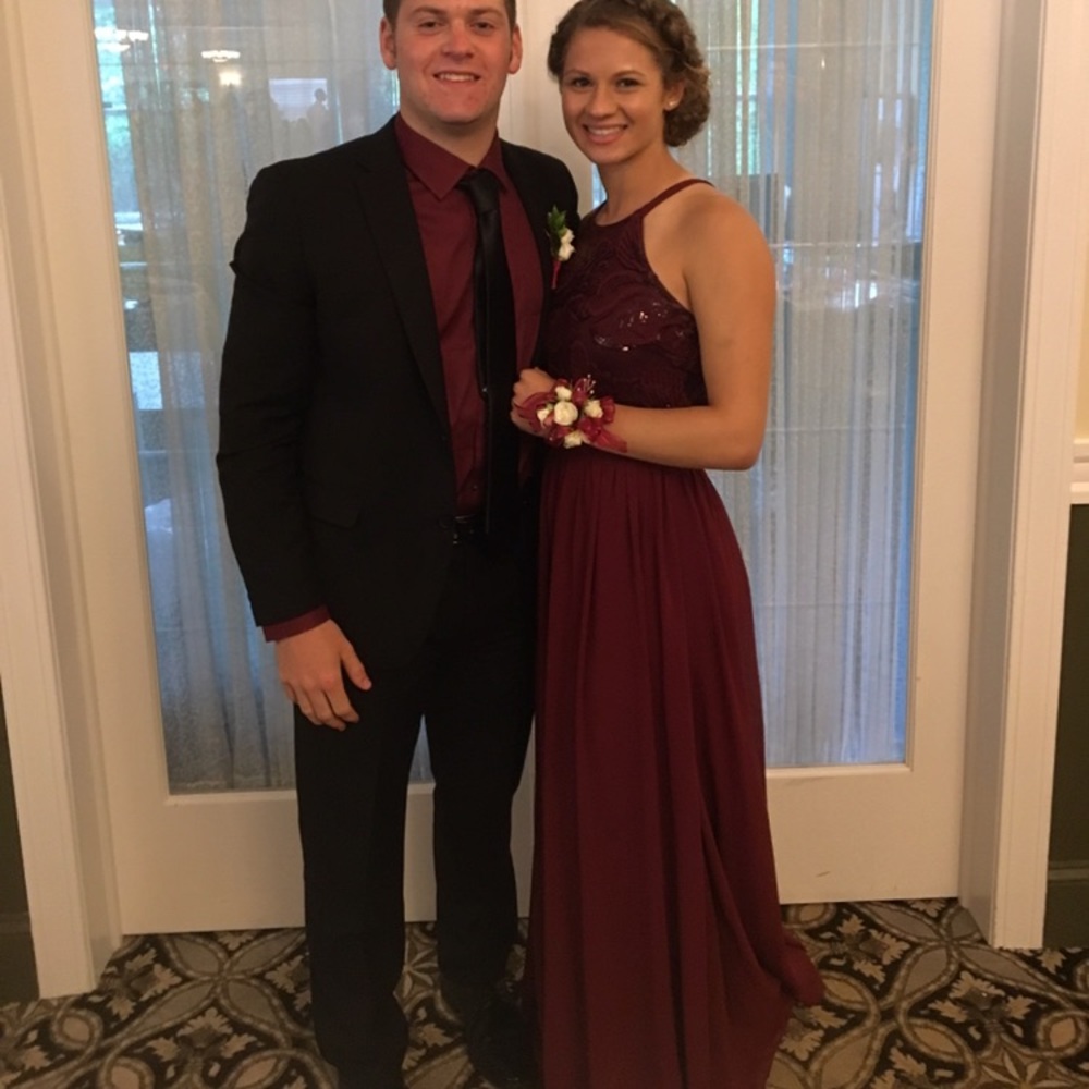 Soieblu Burgundy/Red Sequin Halter Prom/Maxi Dress